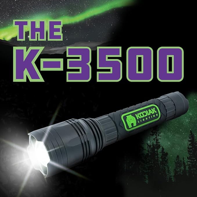 KODIAK Tactical Flashlight | Compact and Portable LED Flashlight 3500 Lumens | Durable and Rubber Coated Flash Light and Work Light Perfect for Camping, Hiking and Gifts for Men
