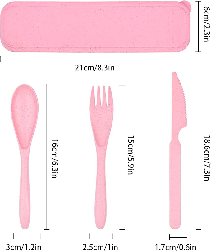 Lnrkai Travel Utensils Set with Case, 4 Sets Wheat Straw Reusable Spoon Knife Forks Tableware, Portable Cutlery Set for Lunch Box Accessories for Adults Kids Travel Picnic Camping or Daily Use
