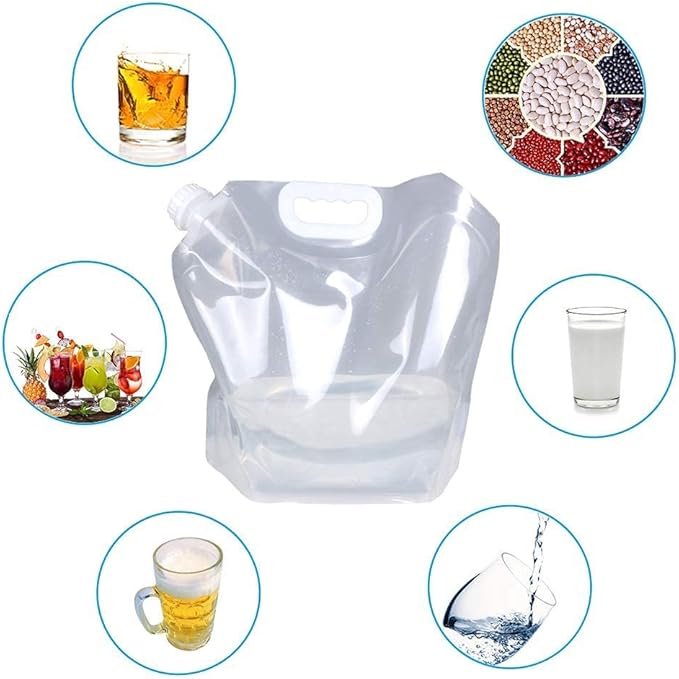 1.3 Gallon Collapsible Water Container Bag, BPA Free Food Grade Clear Plastic Storage Jug for Sport Camping Riding Mountaineer,Freezable,Food Grade (1.3 Gal, 2-pack)