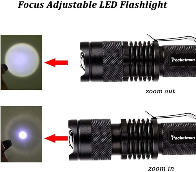 Pocketman Mini Flashlight 7W 300 lumens Portable Mini LED Flashlight 3 Mode Tactical Lamp for Hiking, Camping & Power Outage