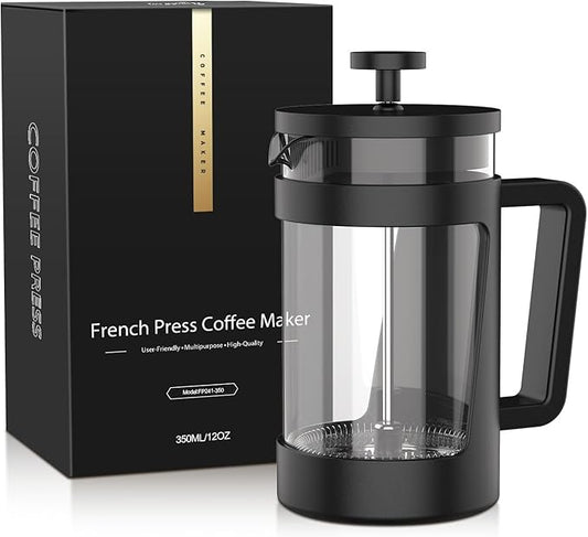 RAINBEAN Small French Press 12 Oz, Mini French Press Coffee Maker 1 Cup, Single Serve Coffee Press, Coffee Brewer With 3 Level Filtration, Perfect for Tea Lovers