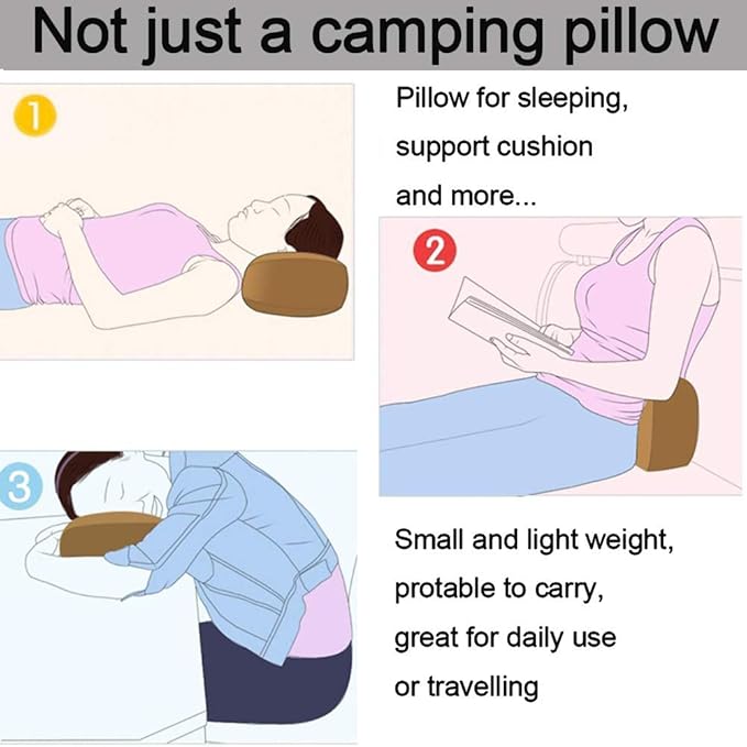 Big Hippo Camping Pillow for Sleeping - Memory Foam Travel Pillow Nap Pillow with Removable Pillow Cover,Soft Small Pillow (Black)