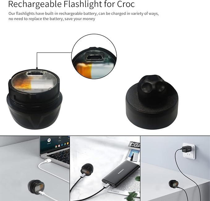 Vergissm Rechargeable Headlights for Croc, 2 PCs LED Lights for Croc, Waterproof Hands Free Flashlights for Kids Adults, Novelty Shoe Lights for Camping, Dog Walking (Black)