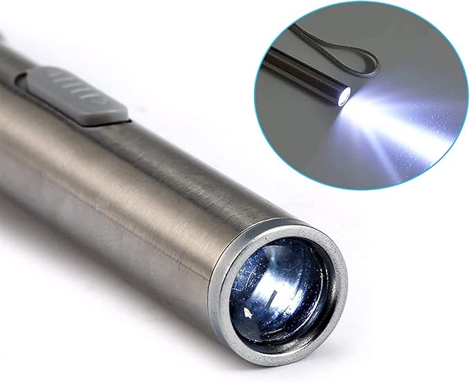 yuentoen Pen Light Flashlight, Rechargeable LED Super Bright Flashlight with Stainless Steel Clip and USB Cable for Home Camping Outdoor and Emergency - Silver