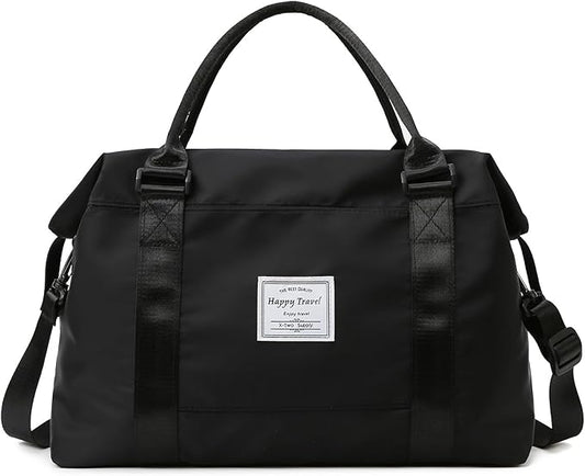 Travel Duffle Bag Weekender Overnight Bag Gym Tote with Dry and Wet Separated Pocket for Women Girls Shoulder Workout Duffel Bag Water Resistant (black)