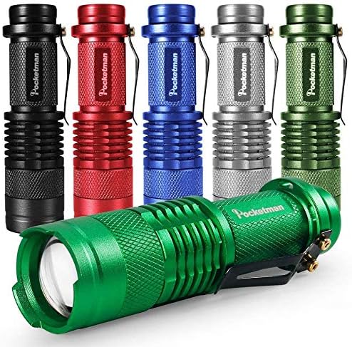 6 Pack LED Mini Flashlights 7W 300LM SK-68 3 Modes Adjustable Focus Zoomable Q5 LED Tactical Flashlight for Camping Hiking Emergency (Six Color Pack)