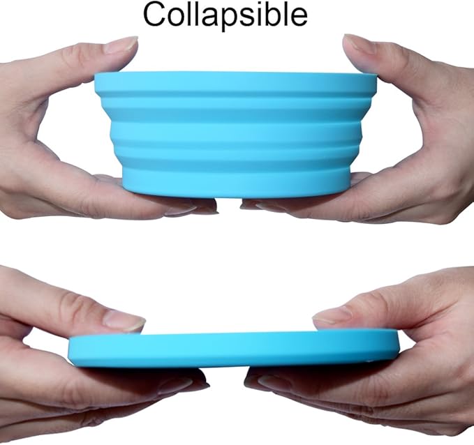 Silicone Expandable Collapsible Bowl for Travel Camping Hiking, Blue (1 Pack)