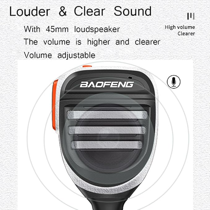 BAOFENG BF-F8HP Microphone Speaker Handheld Mic Waterproof Upgrade of Original BF Mic for GMRS Ham Radio 2Pin K Mic Silver Compatible with UV-K5 UV-82 UV-S9 Plus UV-17R P15UV