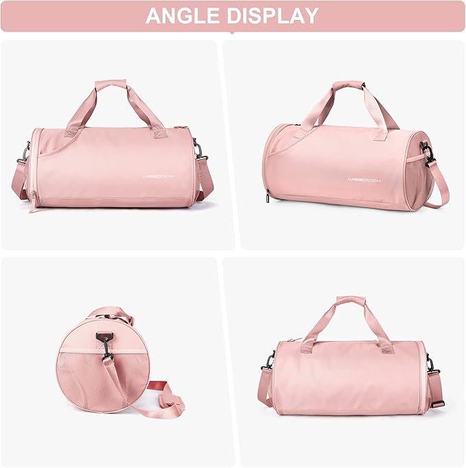 Pink Gym Bag for Women & Men with Wet & Shoe Compartment, Small Duffle Bag for Travel, Sport, Gym, Workout, Overnight, Weekender, Carry-on