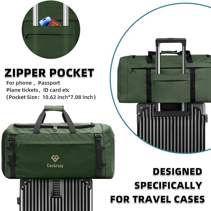 Eackrola Extra Large Sports Gym Bag, Travel Duffel bag with Wet Pocket & Shoes Compartment for men women, 85L, Lightweight (Green)