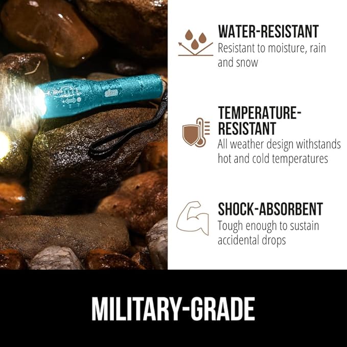 Gorilla Grip Powerful LED 750 FT Water Resistant 5 Adjustable Mode Tactical Flashlight, High Lumens Ultra Bright Battery Life Zoom Flashlights, Small Camping Car Mini Flash Light Accessories Turquoise