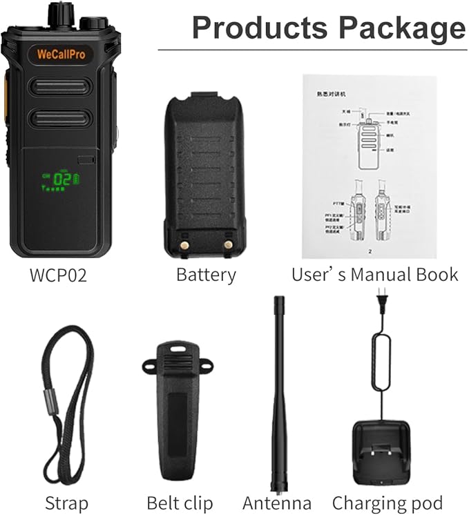 10W Long Range Walkie Talkies for Adults with Digital Display Remaining Battery GSMR Radio Handheld with Flashlight for Hiking Camping Rechargeable Two Way Radio WCP02 (Only One Pack)