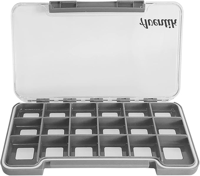 Waterproof Fly Fishing Boxes Supper Slim Fishing Tackle Storage Transparent Easy Grip Foams Multi Magnetic Compartments Fishing Tackle Storage Trags 7.36"X4.02"X0.63"(Grey-18C)