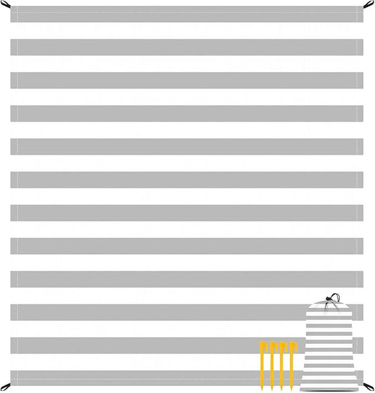 Large Beach Blanket Sandproof Waterproof, Grey Stripe Compact Beach Mat Sand Free, Portable Lightweight Picnic Mat w/Stakes & Corner Pockets for Outdoor, Travel, Camping, Hiking