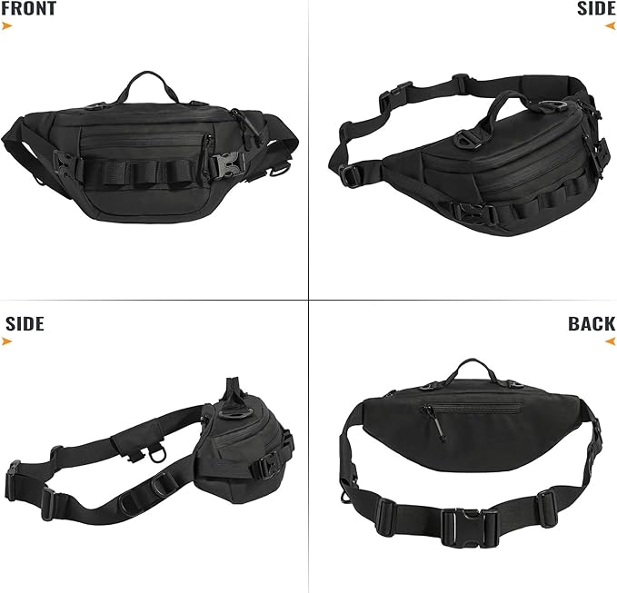 CamGo Tactical Fanny Pack for Men Women Military Waist Bag Molle Utility Hip Belt Pouch Crossbody Bags Bumbag for Cycling Hiking Walking Fishing Black