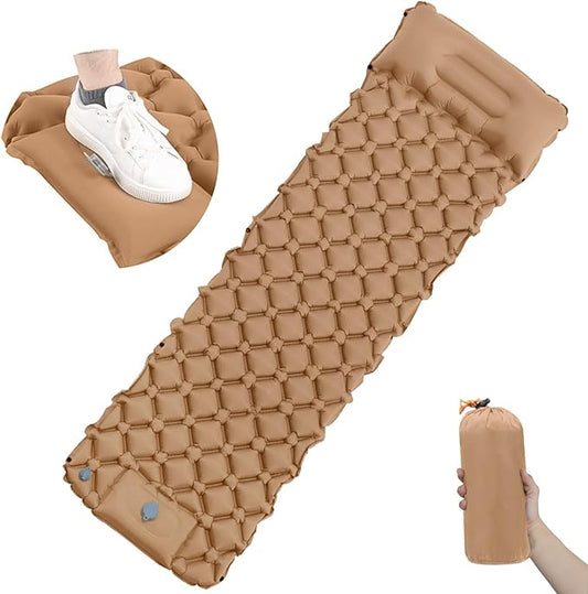Sleeping Pad for Camping - Inflatable Camping Mat, Ultralight Air Mattress,Built-in Foot Pump Backpacking Sleeping Pad,Compact Sleeping Mats for Camping、Hiking、Traveling (Tawny)