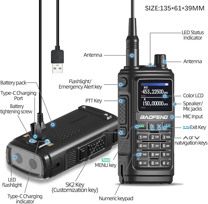 BAOFENG Ham Radio Long Range Handheld (Upgraded of UV-5R) UV-17M Walkie Talkies with Extra Battery,NOAA Weather Receiver,Frequency Copy, Type-C Charger,999CH Two Way Radio for Camping Hunting