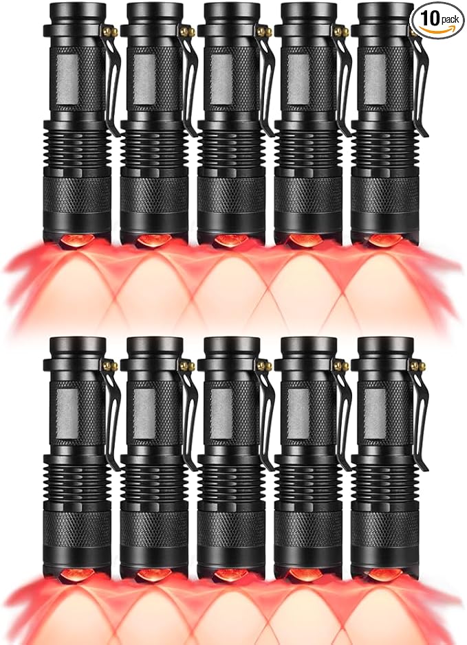10 Pack Red Light Flashlight, 1 Mode Red LDE Flashlight Red Flashlight for Astronomy, Night Observation and Outdoor Activities