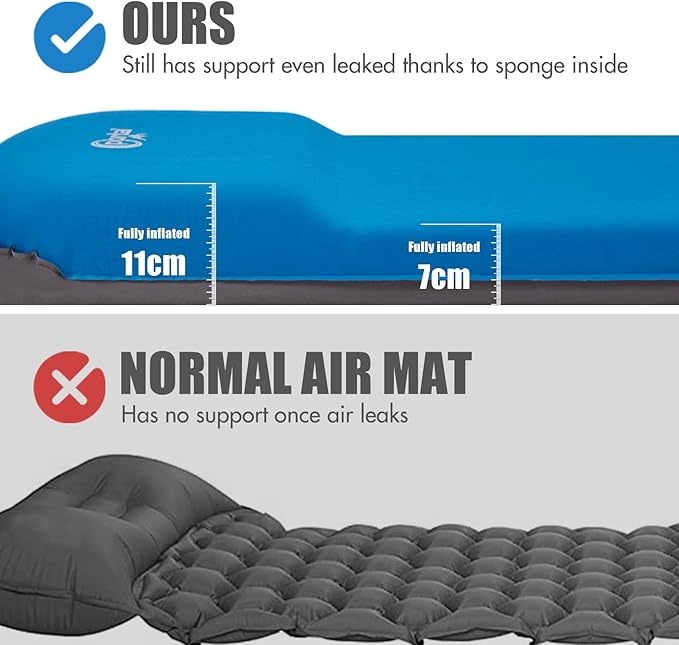 PORTAL Self Inflating Sleeping Pad for Camping, 3" Thick Memory Foam Camping Mat with Pillow, Comfortable Camping Insulated Pad Mattress for Outdoor