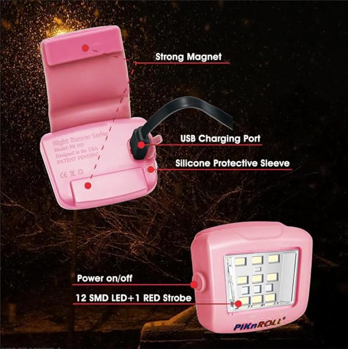 Running Lights, Waterproof LED Clip-On Light, 300 Lumens, USB Rechargeable, Suitable for Hiking, Running, Biking, Walking Dog, Car Repair, Emergency(2PCS,Pink)