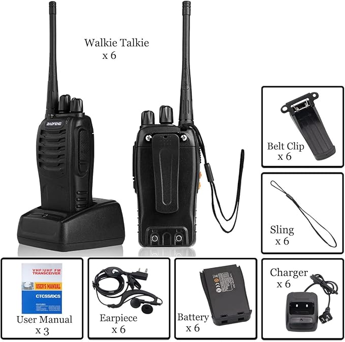 Baofeng Walkie Talkies bf-888s Two-Way Radios Long Range Rechargeable Interphone for Adults Professional Handheld UHF Communicator 6 Pack Walky Talky Set with Earpiece,Li-ion Battery and Charger