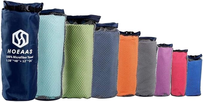 HOEAAS 2 Pack Microfiber Camping Towels, Quick Dry Towel, Super Absorbent Ultra Compact Travel Towel Soft Lightweight Sports Towel for Sweat Fast Drying Towels for Pool,Gym,Hiking,Backpacking,Fitness