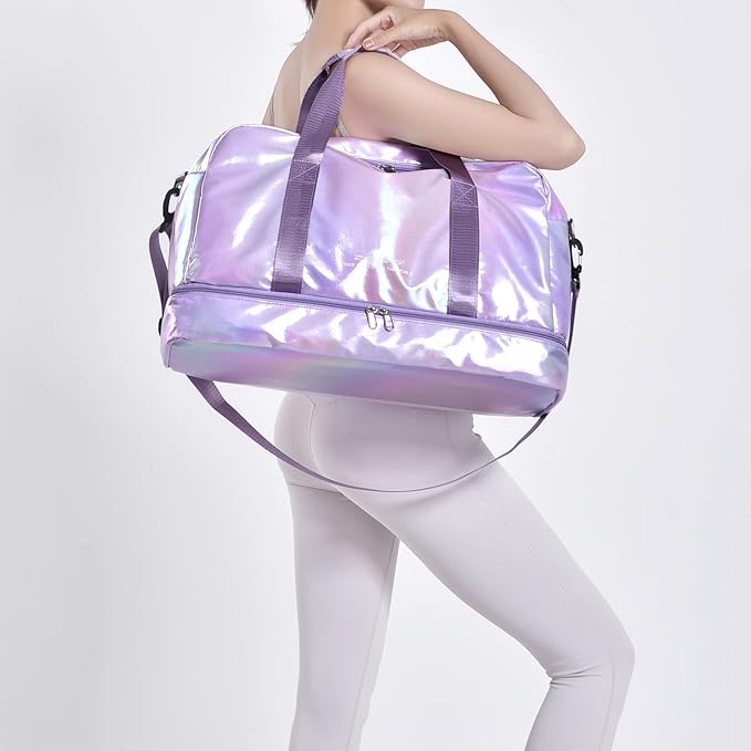 Travel Bag, Gym Bag for Women, Weekender Bags for Women, 40 L Waterproof Duffel Bag, with Shoe and Wet Compartments, Perfect for Gym,Overnight and Travel Use (Purple)
