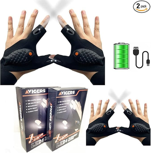 2 Pair LED Flashlight Gloves for Christmas Gifts for Men, Rechargeable Lighted Gloves Cool Gadget Hands Free Lights Repairing Cars Night Running Fishing Camping Hiking in Dark Place