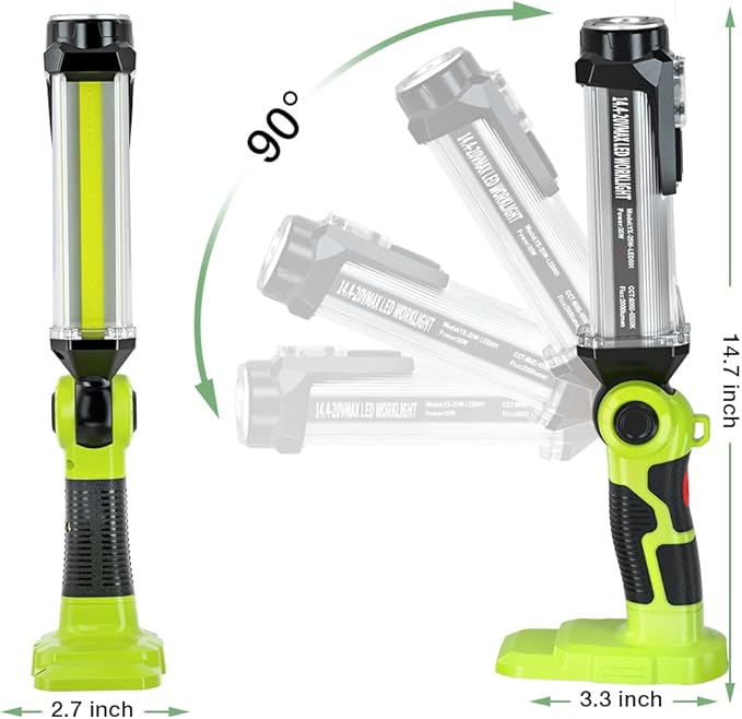 for Ryobi 18V Light Cordless Powered LED Spotlight YEX-BUR 25W 2000LM LED Work Light for Ryobi 18v ONE + Li-ion NiCd NiMh Batteries Portable Handheld Flashlight Floodlights Camping Light with Hook