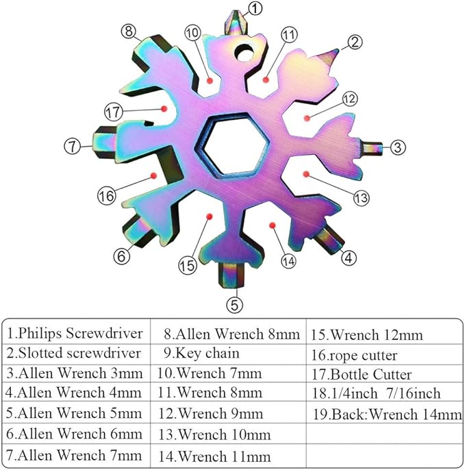 18-in-1 Snowflake Multi-Tool Screwdriver, Stainless Steel 18-1 Multitool Snow Tool (Multicolor)