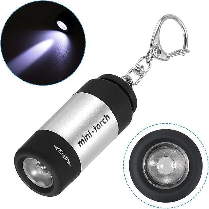 PATIKIL 2.1" Mini Rechargeable LED Keychain Flashlight, EDC Portable Small Torch with USB Charging for Everyday Carry, Silver