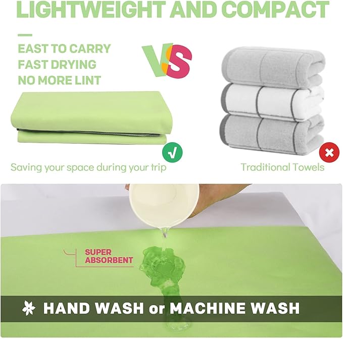 HOEAAS 2 Pack Microfiber Camping Towels, Quick Dry Towel, Super Absorbent Ultra Compact Travel Towel Soft Lightweight Sports Towel for Sweat Fast Drying Towels for Pool,Gym,Hiking,Backpacking,Fitness