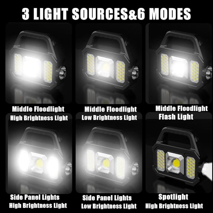 Rechargeable Handheld Light Multifunctional Handheld Flashlight Portable Floodlight Work Light Waterproof LED Searchlight Spotlight with 3 Light Sources 6 Modes for Camping Hiking Emergency 4PACK