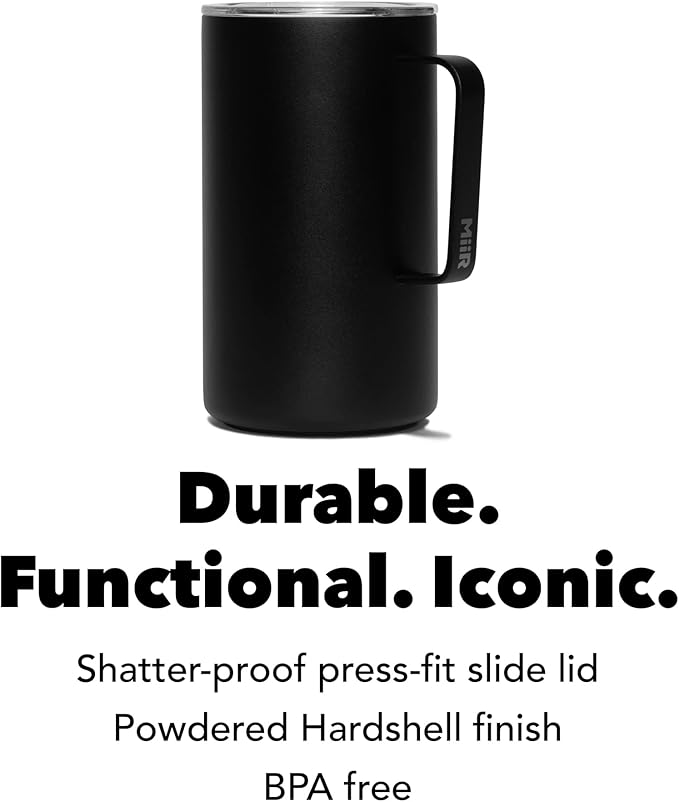 MiiR, Camp Cup, Vacuum Insulated, Stainless Steel with Slide Lid, BPA Free, Black, 20 Fluid Ounces