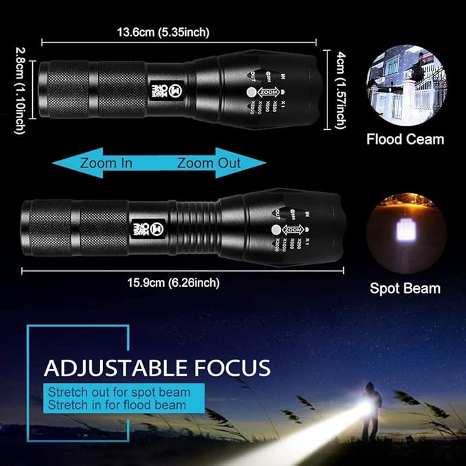 M MAKETHEONE Red and White Flashlight, Super Bright 2in1 Handheld LED linternas Zoomable Aluminum Alloy Torch for Camping Hiking Caving Indoor Emergencies