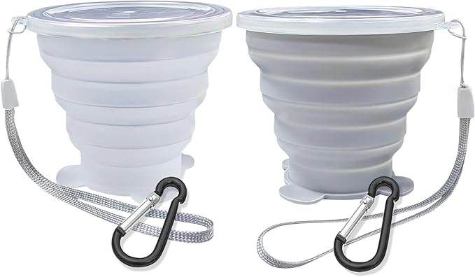 2 Pcs Collapsible Cup - Silicone Small Foldable Cup-Expandable Folding Drinking Cup -Reusable Portable Mugs Cup with Lids For Travel, Camping, Hiking, Survival, Holiday Vacation, Outdoor Sports
