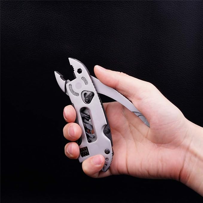 Multifunction Hardware Stainless Steel Wrench & Allen, Screwdriver,Knife, saw blade, SawCan Opener, Bottle Opener & Much More (Silver)