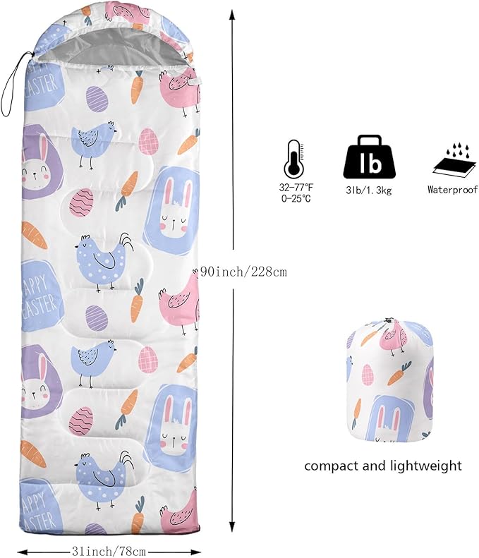Kids Sleeping Bag for Boys Girls,Cute Puppy Print-Lightweight Warm Portable Outdoor Indoor-Waterproof Cold Weather Resistant Sleeping Bag for Camping Hiking