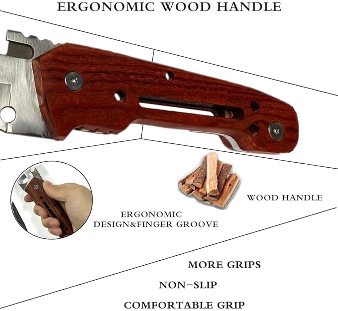 HelloWZXD Bushcraft Knife Full Tang Bush Knife - 0.2’’ Thick Fixed Blade Knife Stainless Steel - 9” Camping Knife w Sheath - Survival Hiking Hunting Camping Knives & Bushcraft Tool, wood