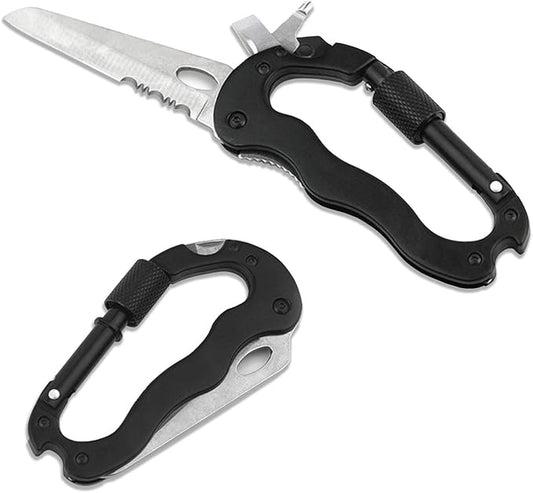 5-in-1 Survival Tool Keychain. Multitool Includes Slotted & Phillips Screwdriver, Bottle Opener, Blade Carabiner Aluminum Frame, Stainless Steel Locking Liner & Latch. Hang Keys.