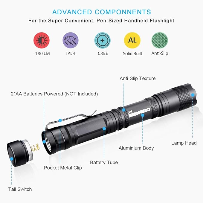 Pen Flashlight, 3 Modes Small Pen Light Flashlight, Super Bright Powered by 2xAA Battery(Not Included) IP54 Waterproof with Pocket Clip Penlight for Emergency, Inspection, Medical -2 Pack