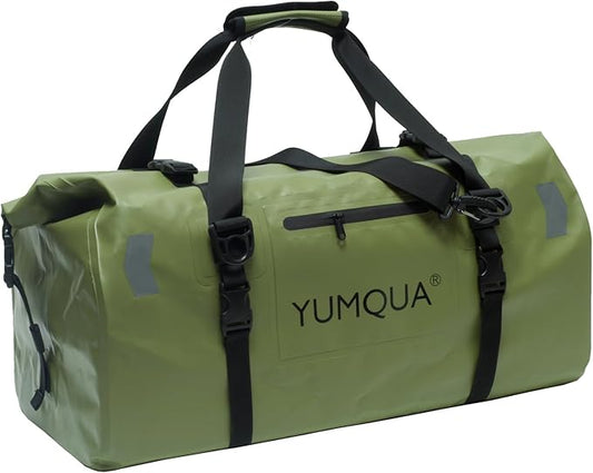 Waterproof Duffel Bag Keeps Gear Dry, Heavy Duty Roll Top Dry Duffle Bag Perfect for Motorcycle Traveling Camping Hiking Fishing Skating Boating Kayaking, 55L Army Green