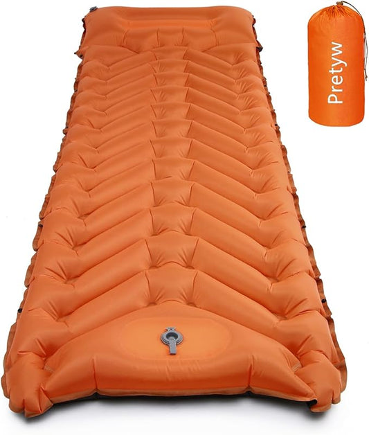Sleeping Pad for Camping - Ultralight Camping Mattress with Pillow, Built-in Foot Pump, Compact Self-Inflatable Portable Camping Mat for Backpacking, Hiking, Car Traveling, Beach, Tent