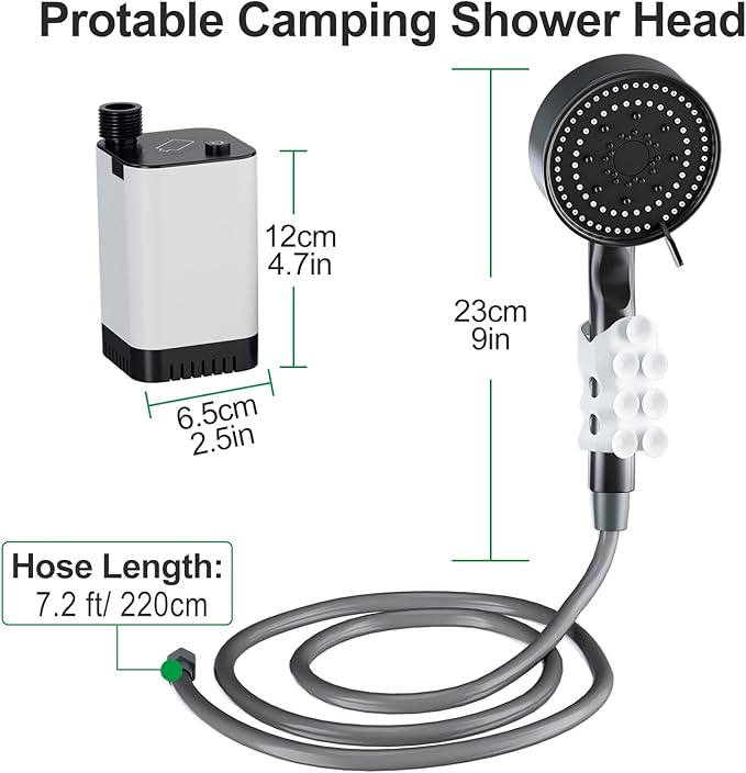 PChero Portable Camping Shower, Outdoor Electric Shower Pump with 5200mah USB Rechargeable Battery, Camping Shower Head Nozzle for Hiking, Traveling, Washing