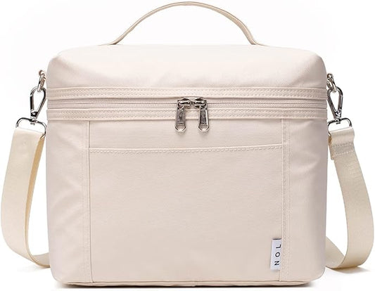 NOL Natural Organic Lifestyle Insulated Lunch Bags for Women Cooler Bag Lightweight Nylon Waterproof Lunch Box For Work (Small, Cream)