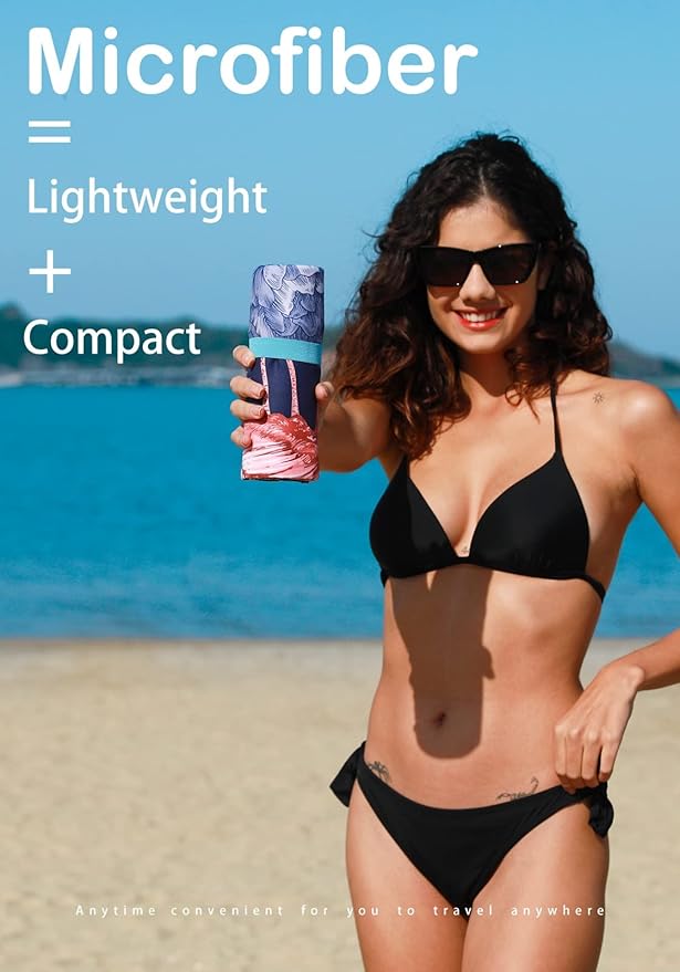 2 Pack Microfiber Lightweight Beach Towel Sand Free Quick Dry Absorbent Thin Compact Towels for Swimming Pool Camping Beach Accessories Large Easy Pack Travel Things for Vacation Essentials Gift