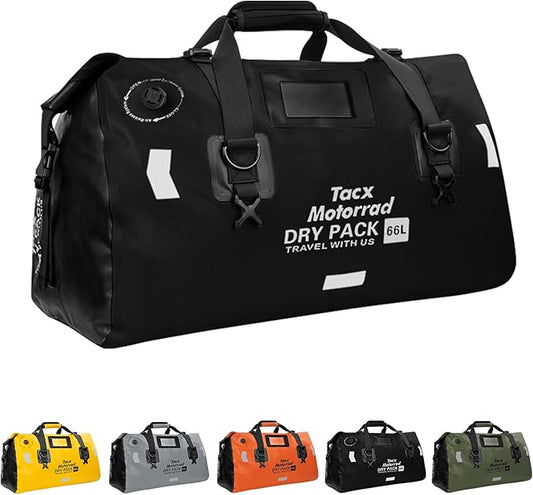 Waterproof Duffel Bag for Men/Women, Roll-top Dry Backpack Duffel Bag with Quick-fixed Straps, Motorcycle Tail Saddle Bag for Motorcycling, Rafting, Boating, Kayaking, Travel, 66L-Black