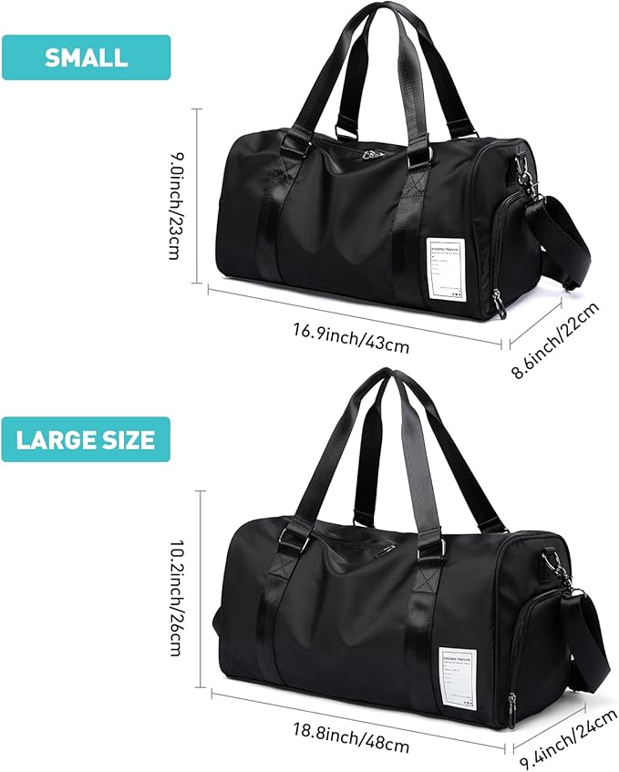 Large Carry on Gym Bag with Shoe Compartment for Men Women Waterproof Overnight Weekender Duffel Bag for Travel Personal Items Sports Workout Outdoors Black