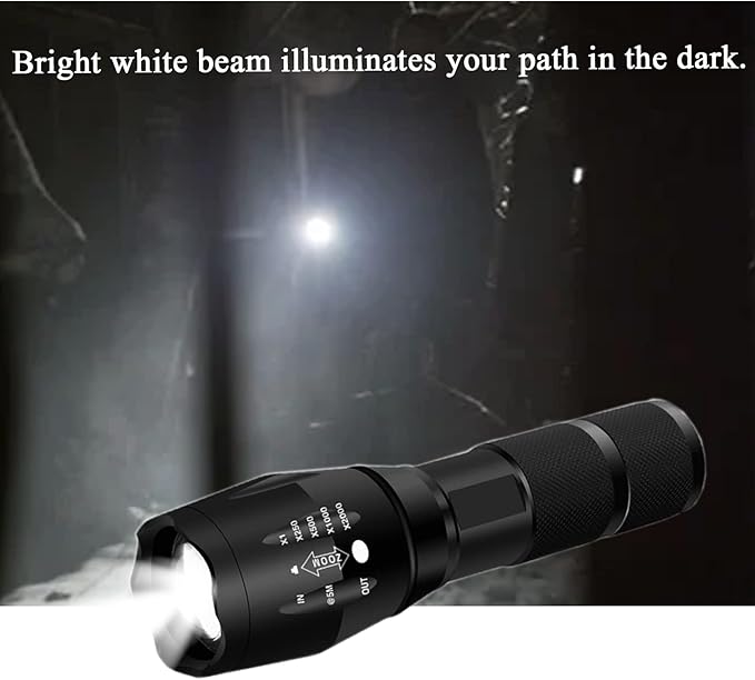 Bright Tactical Flashlight 5 Modes Zoomable Portable EDC Flashlight Handheld Flashlight for Camping Hiking Emergency, 2 Pack