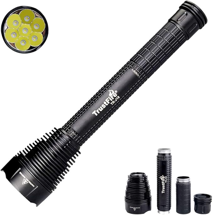 TrustFire LED Flashlight, J18 super Bright 8000 Lumens, Water Resistant 5 Light Modes Large Tactical Torch by 2X or 3X Rechargeable Battery (Battery Not Included)